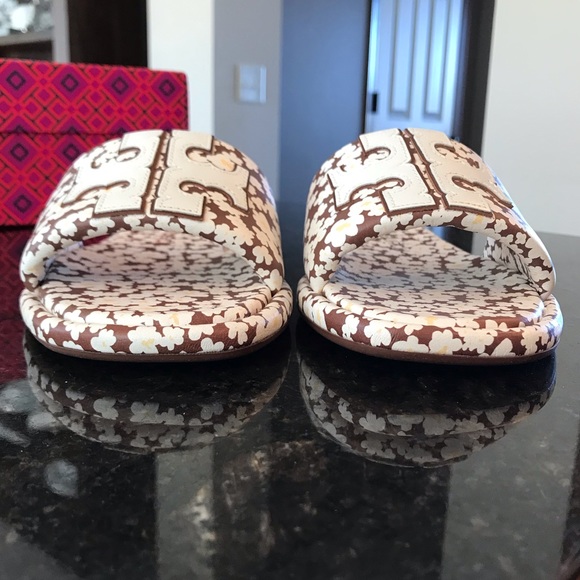 New Tory Burch Double T Sport Slide - Printed Tumbled Leather/Calf Nappa Leather - Picture 7 of 13